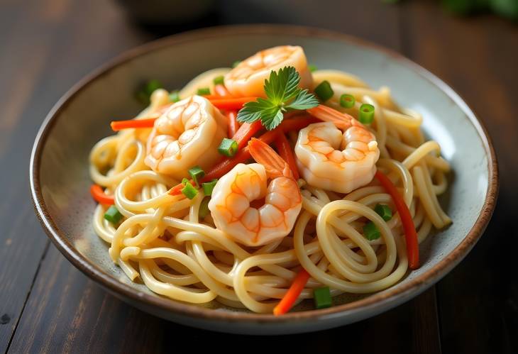 Savory Rice Noodles with Shrimp and Crunchy Veggies